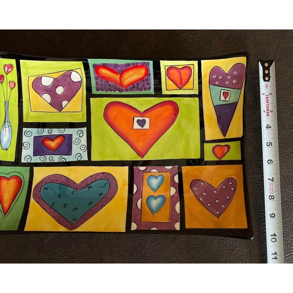 NAYLOR DESIGNS Hand Painted Hearts Valentine's Hanging Plate (13.75